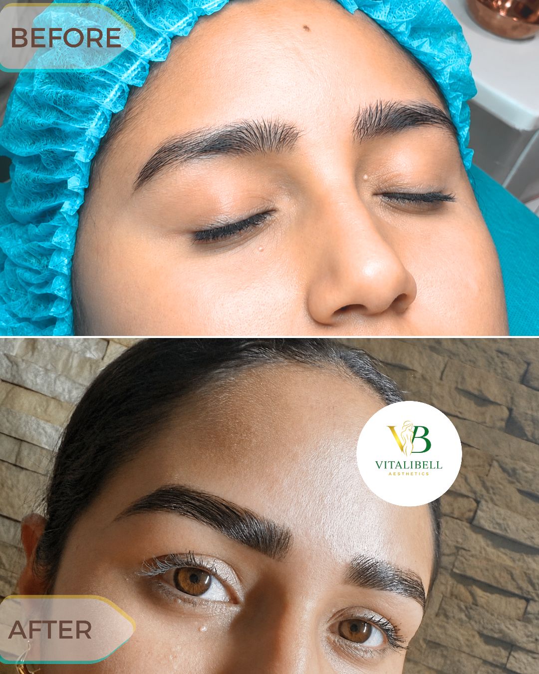Antes y después de cejas con henna y wax en Kendall