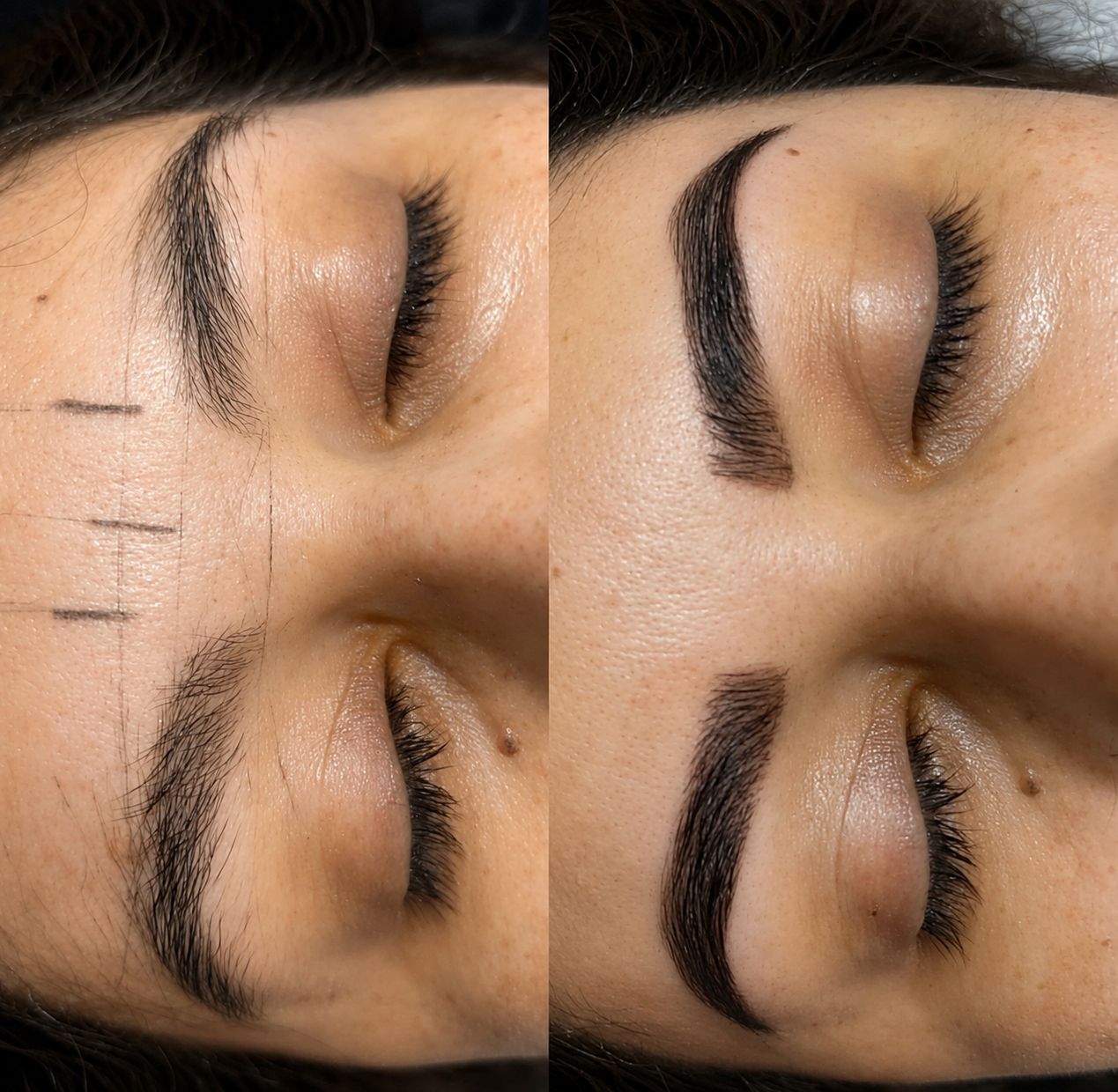 Antes y después de diseño de cejas PMU en Miami